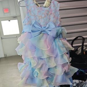 Pastel Ruffle Kids Dress And Shoes. Size 5, Shoes 11 Or 12. Adorable